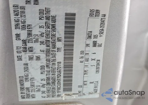 2013 Ford Escape Sel z USA, uszkodzony, nr VIN 1FMCU0HX1DUA70118